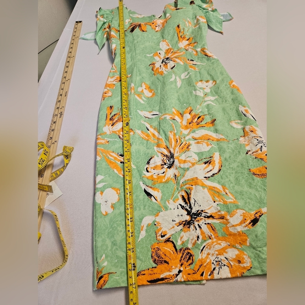 HEEYA/ Floral Green Dress with Orange Accents Women's XS - Picture 5 of 6